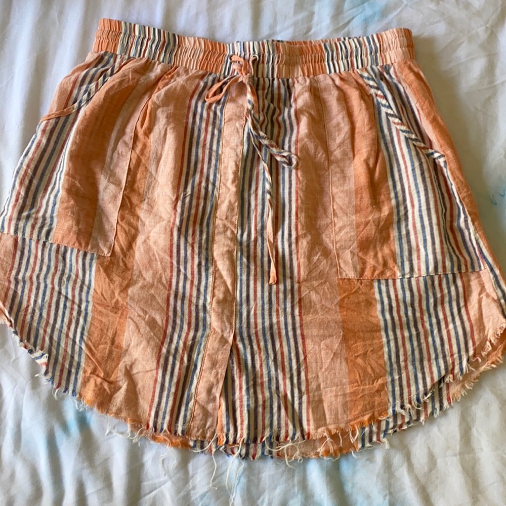 Striped Pull On Linen Skirt